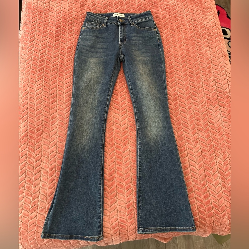 Blue Flare Wide Leg Jeans with Medium Wash